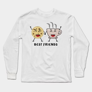 Best Friends - Cookie And Coffee - Funny Character Illustration Long Sleeve T-Shirt